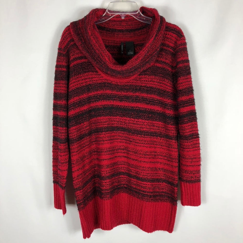 New Directions Red&Black Striped Cowl Neck Sweater
